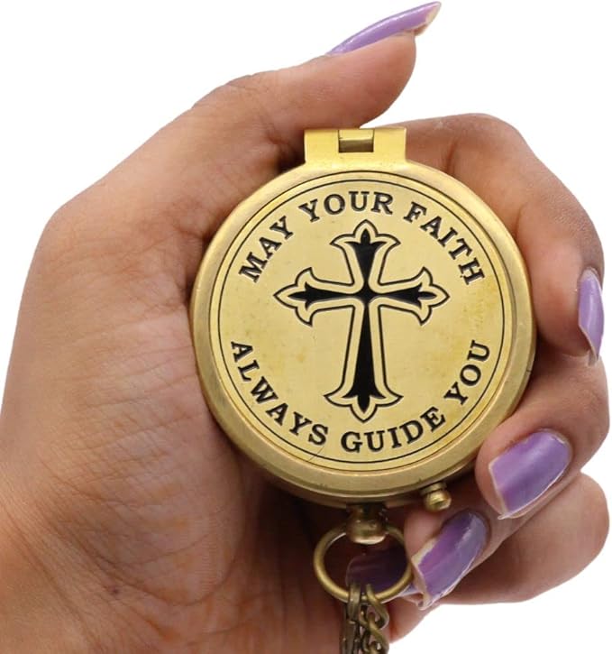 God's Way Solid Brass Engraved Compass - Psalm 32:8, Directional, Baptism & First Communion Gifts for Boys & Girls, Christian Gifts for Men & Boys