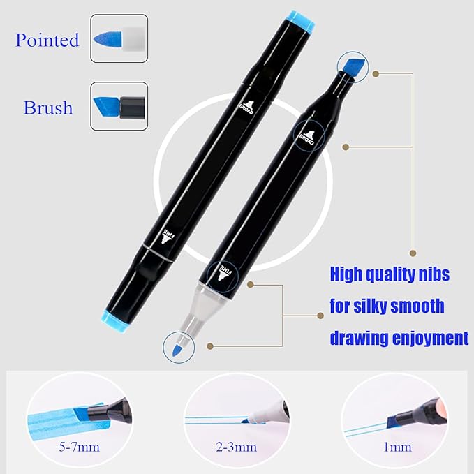 168 Colors Alcohol Markers Artist Drawing Art Dual Tip Markers Perfect for Kids Students Adult(168 Black Shell)