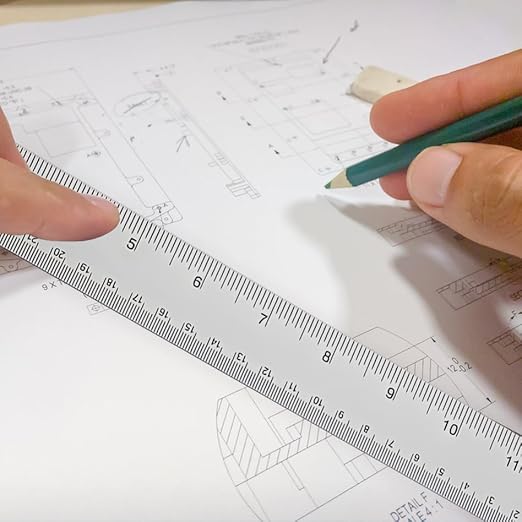 4Pcs 12 Inch Metal Ruler, Stainless Steel Rulers with Cork Backing, Imperial and Metric, Non-Slip Prevent Ink Leakage. for School, Office, Engineering, Drafting Tools