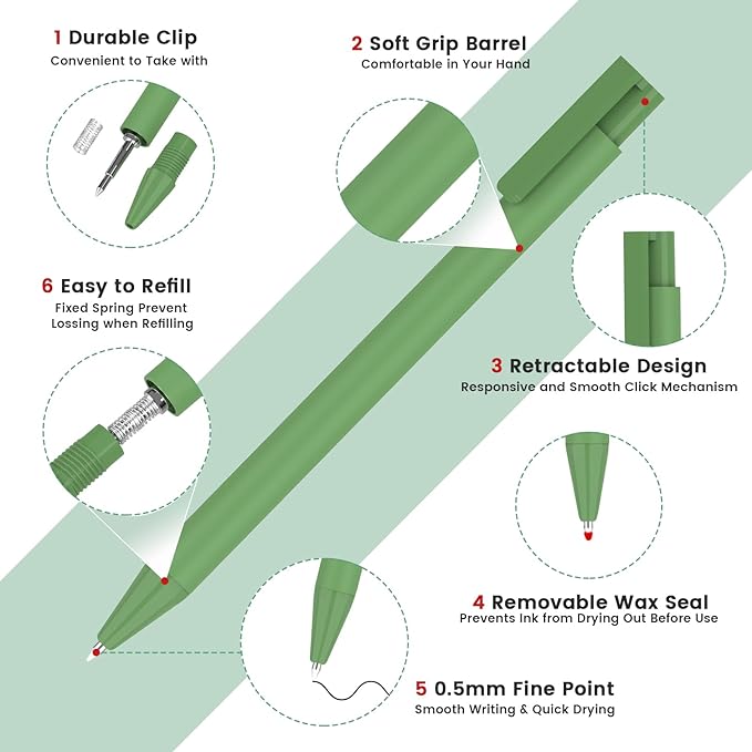 Gel Pens, 7Pcs 0.5mm Black Fine Point Pens, Retractable Built-in Sturdy Clip, Quick-Dry Ink, Ideal Gift for Journaling and Note-Taking Enthusiasts, Free Sticky Notes (Macaron)