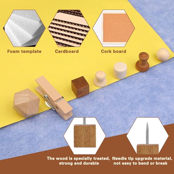 270 Pcs Wood Push Pins, 2 Colors and 7 Types Decorative Thumb Tacks Wooden Head Pin Marking Pin, Wood Thumb Tacks Decorative for Bulletin Boards Craft Projects with Storage Box