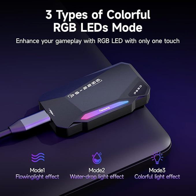2TB Magnetic Portable SSD,2050MB/s Type-C USB 3.2 Gen 2x2 External SSD,4K ProRes Record and Store,Aluminum alloy,RGB Touch Lighting,External Solid State Drive for iPhone15/16/Android/PC/Mac -PS2200