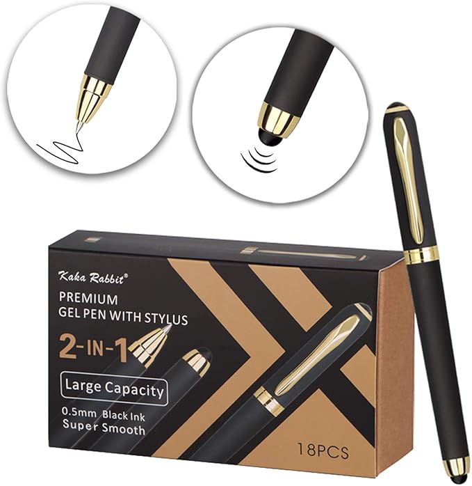 Gel Ink Rollerball Stylus Pen - 18 Pack,0.5mm Fine Point,Large Capacity Black Ink,Writing Smoothly for Office,Business,Gift,Metal Clip,Matt Type
