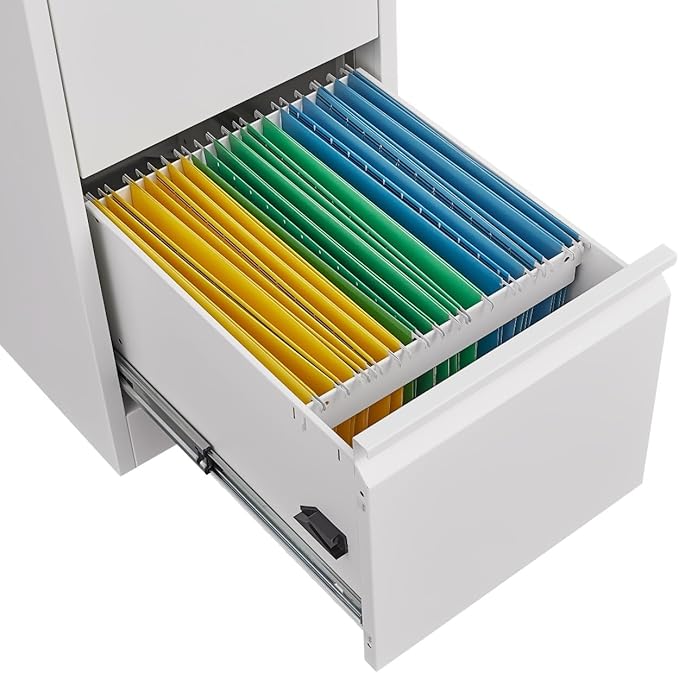 4 Drawer File Cabinet with Lock, Vertical File Cabinets for Home Office, Metal Filing Cabinets, Heavy Duty Steel Lockable Filing Storage Cabinet for Letter/Legal/A4/F4 Size Files, White