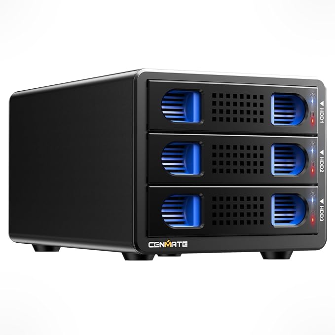 3 Bay Hard Drive Enclosure with Cooling Fan for 2.5“/3.5" SATA HDD/SSD with USB A/C 3.0, Support 60TB, Hot Swappable, Daisy Chain Expansion, Tool-Free HDD Enclosure, DAS(NO RAID/NAS)