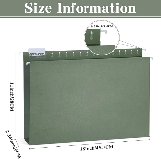 gisgfim 15 Pack Reinforced 11x17 Hanging File Folders 1/5 Cut Heavy Duty Hanging File Folders with Plastic Tabs & Label Cards Expanding Hangers File Organizer for Drawing Engineering Document (Green)