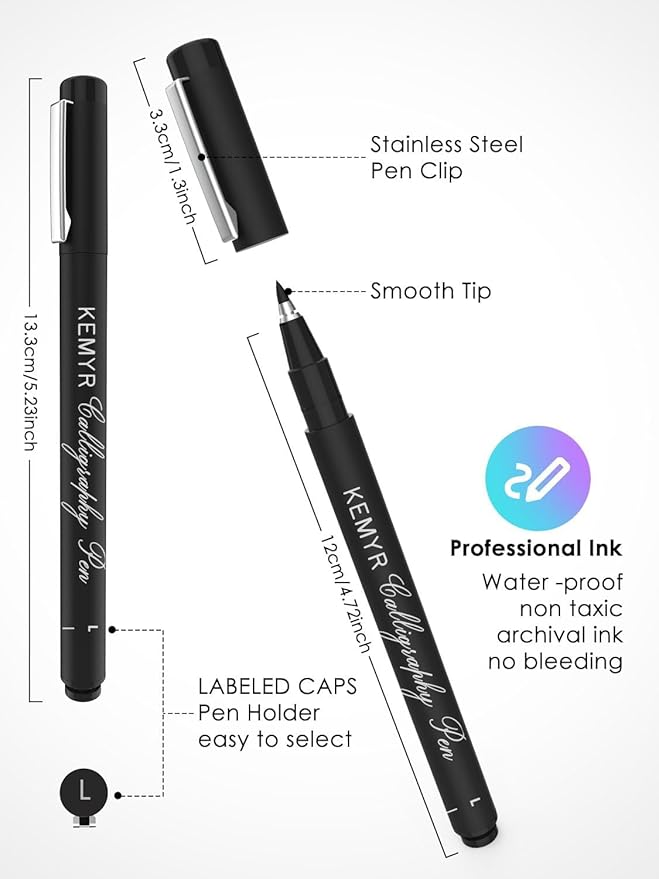 4 Micro Fine liner Drawing Art Pens Calligraphy Pens: 2.0mm Size Black Art supplies Waterproof Archival Black Ink Markers For Artists,Use for Professional Watercolor,Sketching