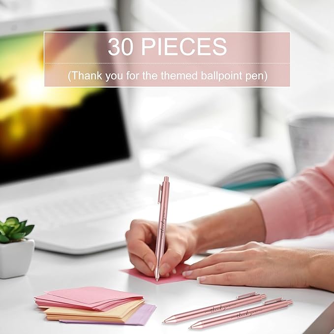 30pcs Thank You Pens Bulk Cute Multicolor Ballpoint Pen for Men Women Server Accessories Employee Holiday Appreciation Gifts for Teacher Office Back to School Party Favor (Rose Gold)
