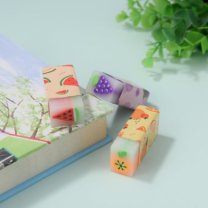 18 Pack Fruit Erasers, Kawaii Jelly Erasers for Kids, Rectangular, Colorful, Thermoplastic Elastomer (TPE) Material, Fun Eraser