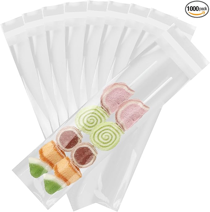 iMailer - 1000 Pcs - 3" x 11" Clear Polypropylene PP Self Seal Cellophane Bags, Food Safe, Limited Reuse, Extruded Construction, Self Sealing, Pretzel, Chocolate, Candy, Cookie Bags