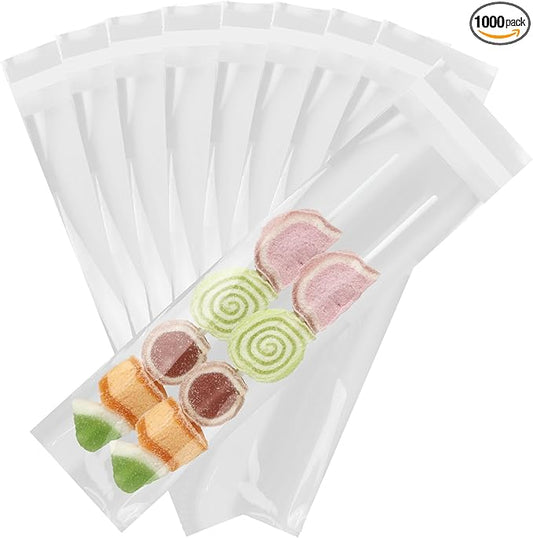 iMailer - 1000 Pcs - 3" x 11" Clear Polypropylene PP Self Seal Cellophane Bags, Food Safe, Limited Reuse, Extruded Construction, Self Sealing, Pretzel, Chocolate, Candy, Cookie Bags