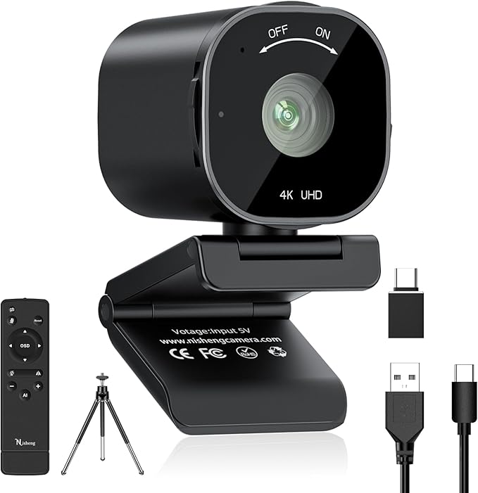 4K USB Webcam with 4 Noise-Canceling Mics, 50-92 FOV, Built-in OSD & Privacy Cover, Plug & Play for Zoom, Teams, Recording