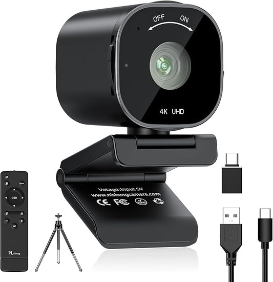 4K USB Webcam with 4 Noise-Canceling Mics, 50-92 FOV, Built-in OSD & Privacy Cover, Plug & Play for Zoom, Teams, Recording