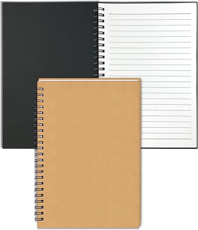 GINMLYDA Small Spiral Notebook A5, 2Pack 120 Lined Pages 8.25x5.5 Inches Spiral Journal Kraft Cover Notebooks & Writing Pads for School Home Office Aesthetic Sketch Drawing Note