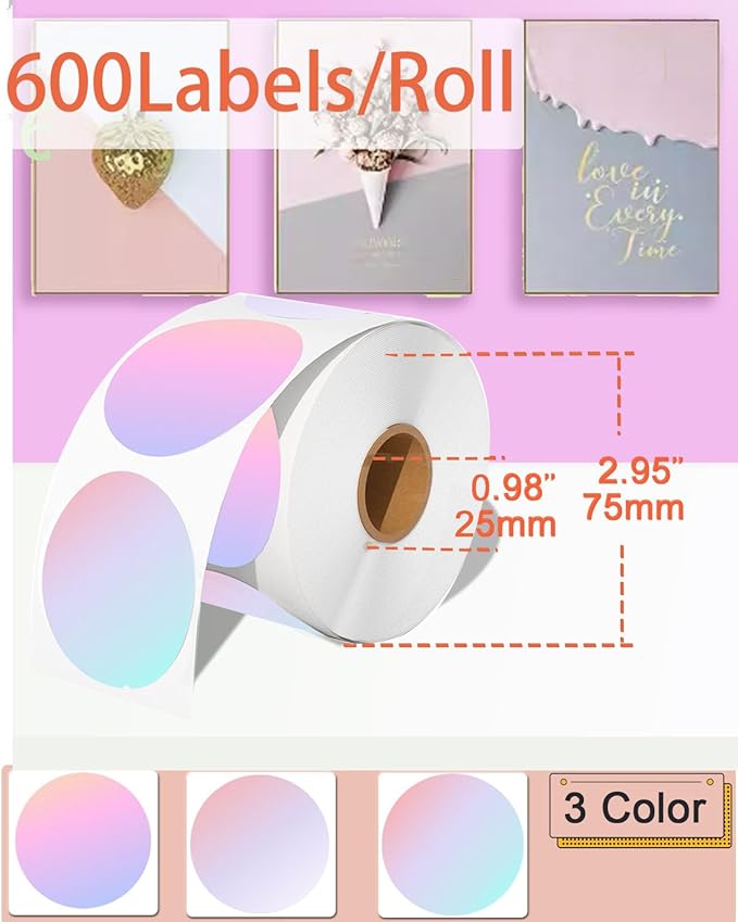 2 inch Round Thermal Labels, Thermal Printer Labels use for Barcode, Shipping, Customized, Circle Direct Thermal Stickers 500 Labels for Printer, Fantasy Purple