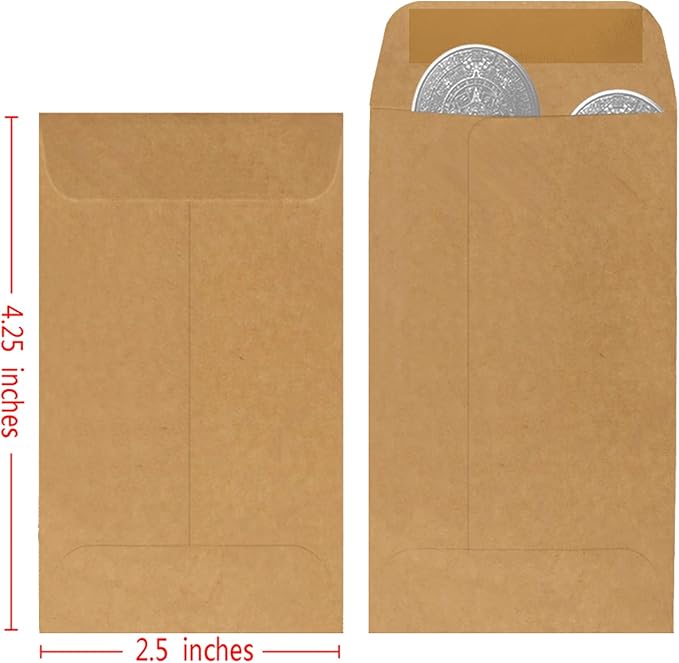 200 Pack #3 Kraft coin envelope 2.5 x 4.25 inches Kraft Envelopes Classic Small Parts Envelopes with Self Adhesive Gummed Flap for Coins Cash Credit Cards Seeds