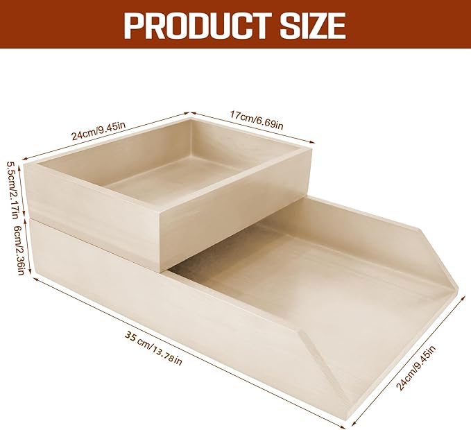 2-Tier Wood Letter Tray Wooden Desk Organizer Letter-Size Tray Magnetic Paper Document File Organizer for Office Supplies Collection Folders Notebooks Desktop Workspace Holder