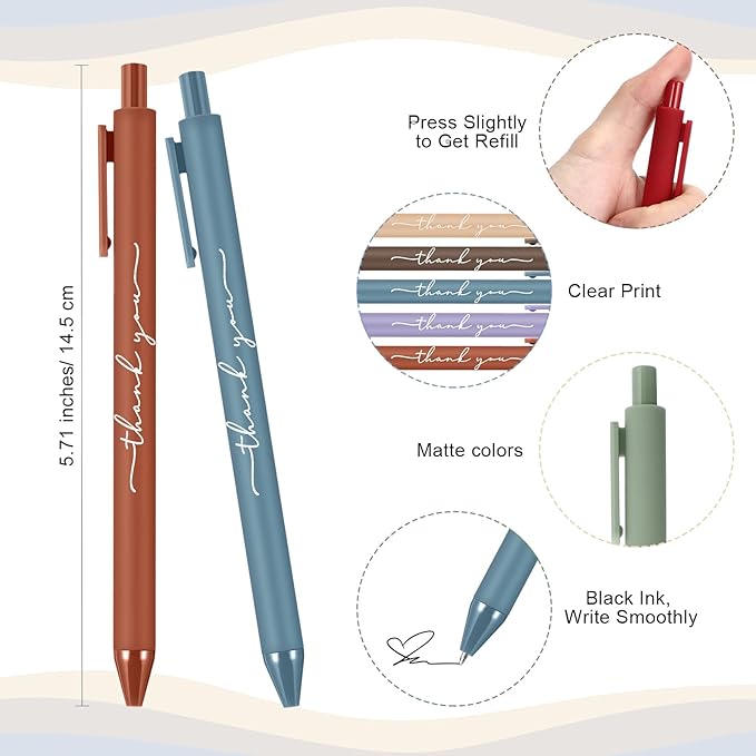 30pcs Thank You Pens Bulk Cute Multicolor Ballpoint Pen for Men Women Server Accessories Employee Holiday Appreciation Gifts for Teacher Office Back to School Party Favor (Bright Colors)