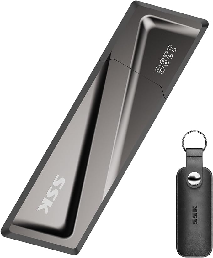 SSK 128GB USB Flash Drive 550MB/s USB 3.2 Gen2 USB Thumb Drive Fast Transfer Speed Externel Solid State Drive +USB C Adapter USB C Memory Stick for Type C Smartphone,MacBook/Pro/Air Laptop and More