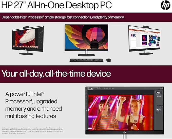 HP 27" FHD Touchscreen Business All-in-One Desktop Computer, Intel 12-Core Ultra 7 155U (Beats i7-1355U), 32 GB DDR5 RAM, 2 TB SSD, Intel Iris Xe Graphics, Wired KB & Mouse, Wi-Fi 6, Windows 11 Pro