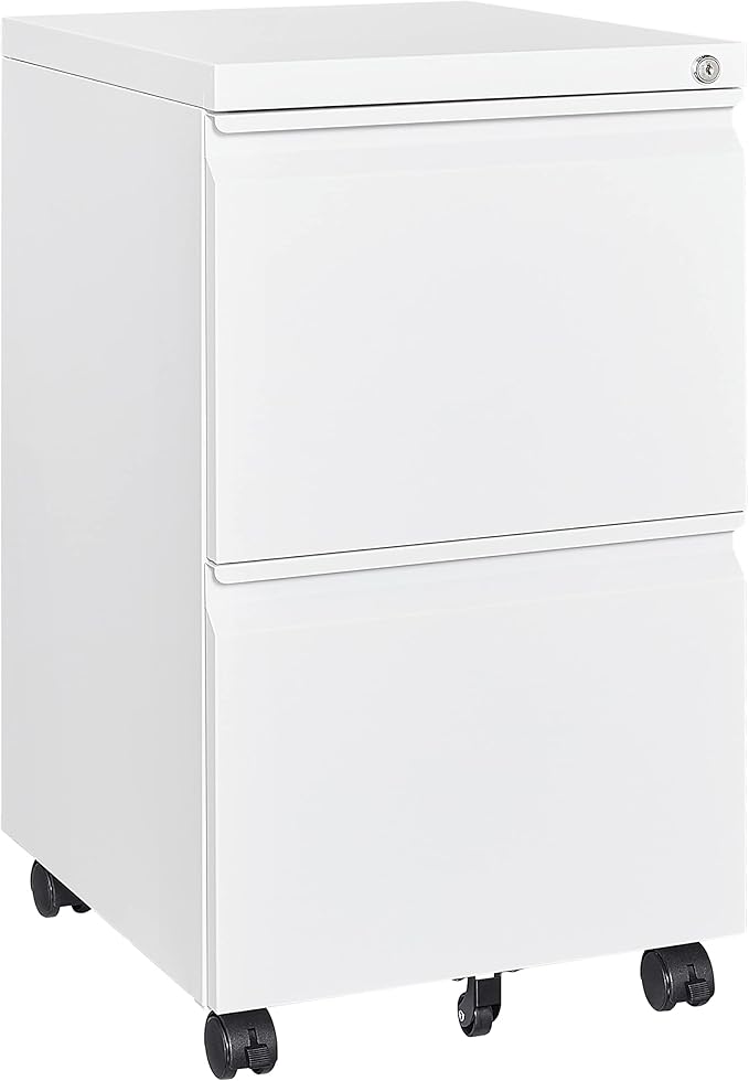 2 Drawers File Cabinet with Lock Metal Vertical File Cabient with Wheels Mobile File Cabinet for Office Home Legal/Letter/a4 Size Require Assembly (White, 2 Drawers)