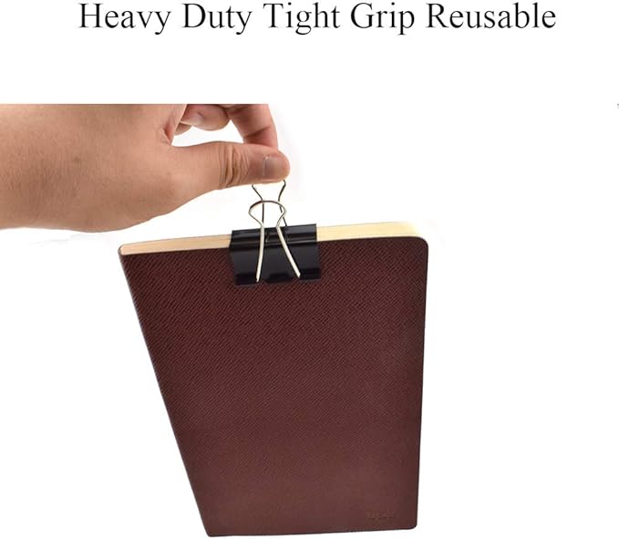 HAHIYO Binder Clips Paper Clamps Spring Steel Sturdy Medium 1.57 inches Width 0.55 Inch Capacity No Sharp Edges Heavy Duty Tight Grip Reusable Black Metal Bright Finish for Home Office School 30 Pack