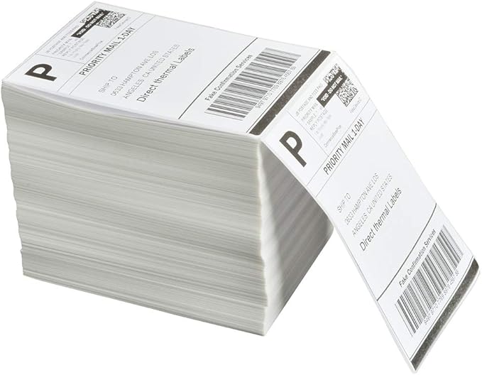 FungLam 4x6 Thermal Printer Labels - 1000 Fanfold Direct Shipping Labels, Perforated With Strong Adhesive - Compatible With Zebra, Rollo and Most Thermal Printers