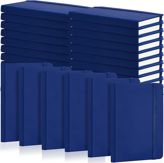 40 Pieces Small Notebooks A6 Pocket Journals 3.5 x 5.5 Inch Small Leather Notebook Mini Ruled Lined Journal with Elastic Band Pen Holder Page Marker Ribbons for Diary School Business Office (Blue)