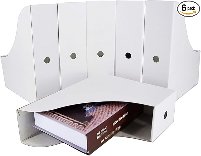 HUAPRINT White Magazine Holder(6 Pack) Cardboard Magazine File Holder-Folder Holder,Magazine Organizer,Document Organizer,Magazine Storage Box,With Labels