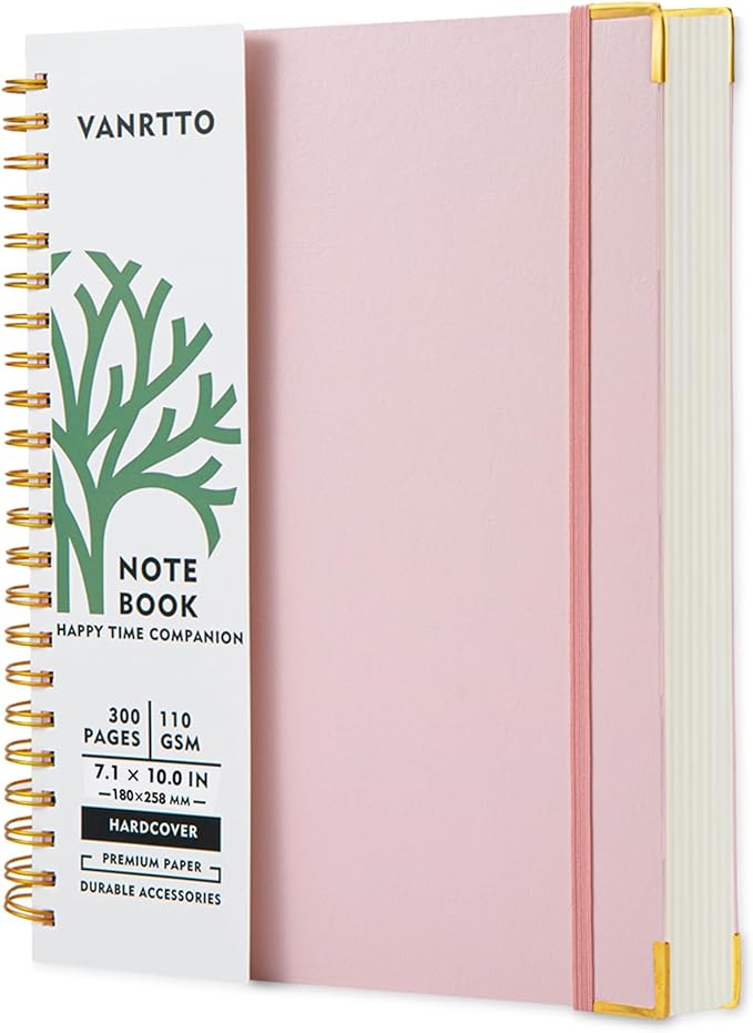 Hardcover Spiral Notebook, B5 Notebooks College Ruled, 110 GSM Thick Lined Paper Notebooks for Work, School and Travel, 300 Pages Journals for Writing, Large Journal for Women and Men Pink B5