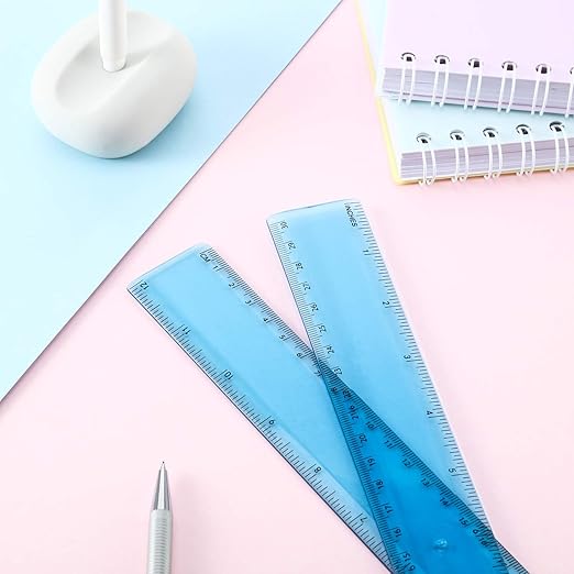 2 Pack Plastic Ruler Straight Ruler Plastic Measuring Tool for Student School Office (Blue, 12 Inch)
