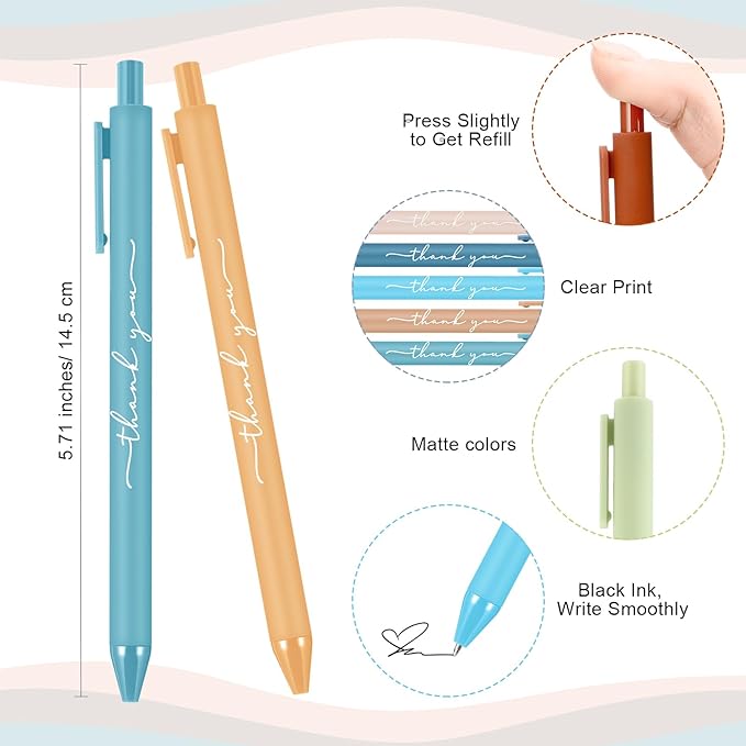 30pcs Thank You Pens Bulk Cute Multicolor Ballpoint Pen for Men Women Server Accessories Employee Holiday Appreciation Gifts for Teacher Office Back to School Party Favor (Morandi)