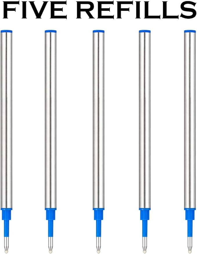 HeTaoCat Gel Rollerball Pen Refills, Roller Ball Fine Point 0.5mm, Black Ink Refill Pack of 5 - Replaceable Ballpoint Pen Refills Medium Point (Blue)
