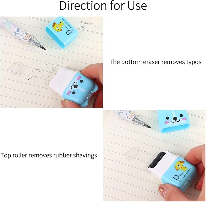 36 Pieces Erasers for Kids Cute Animal Cartoon Eraser with Cover and Roller Cases 6 Patterns Soft Pencil Rubber for Office Back to School Gifts Supplies Animals Themed Fun Party Favor