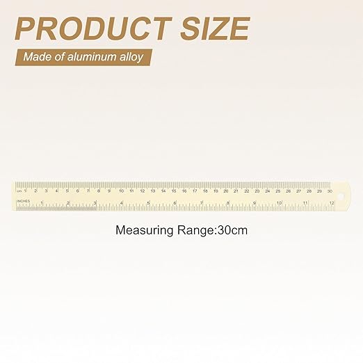 HARFINGTON 4pcs Metal Straight Ruler 30cm Metric SAE Aluminum Alloy Measuring Rulers Scale Tool with Hole for Measure Study Reading Classroom Office, White