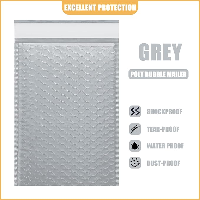 4in x 7in Bubble Mailer, Gray Poly Mailer, Padded Envelope, Shipping Envelope, Waterproof, Self-Sealing, For Small Business, Shipping, Mailing, Boutique Packaging(100PCS)