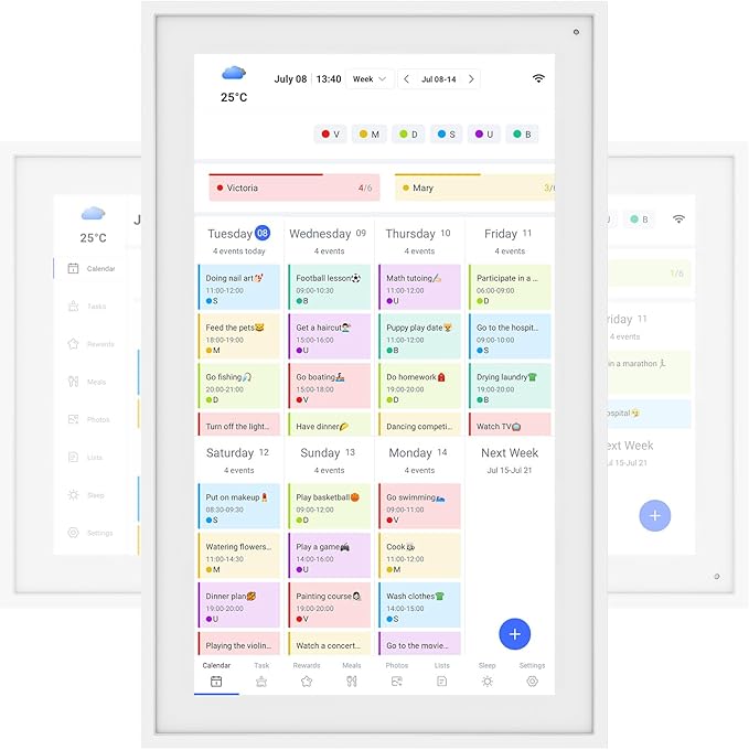 15.6'' Digital Calendar Chore Chart, Wall Touchscreen Smart Electronic Calendar for Interactive Family Schedules, Meal Planner, to Do List, Achievement Rewards Two-Way Sync w/Stand Wall Mount