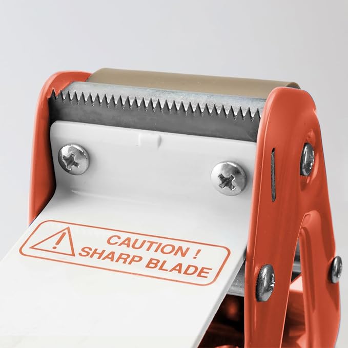 Heavy Duty Metal Frame Orange Packing Tape Dispenser 3 Inch Core with Special Ergonomic Handle, Tape Gun for Packing Boxes with Premium Tempered Steel Blade - for 3 inch Wide Roll