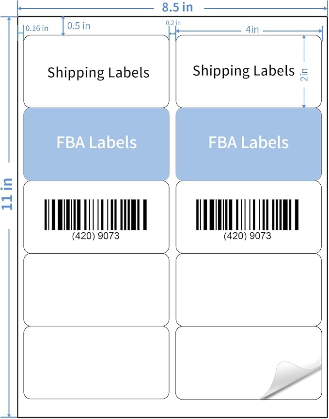 2" x 4" Address Labels Sticker Paper for Laser/Ink Jet Printer mailing Labels 8.5"×11" White