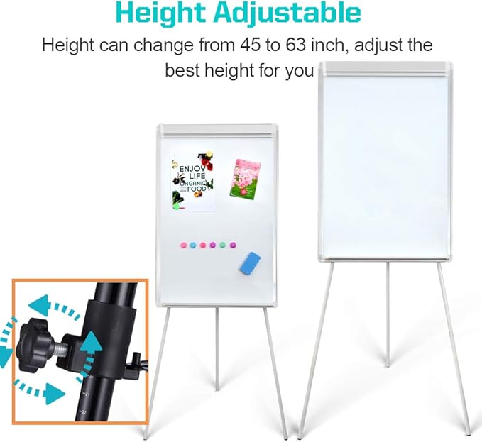 36" x 24" Magnetic Dry Erase Easel Board with Adjustable Tripod Stand – Portable Whiteboard for Office, Classroom & Presentations – Includes Flipchart Paper, Magnets & Eraser