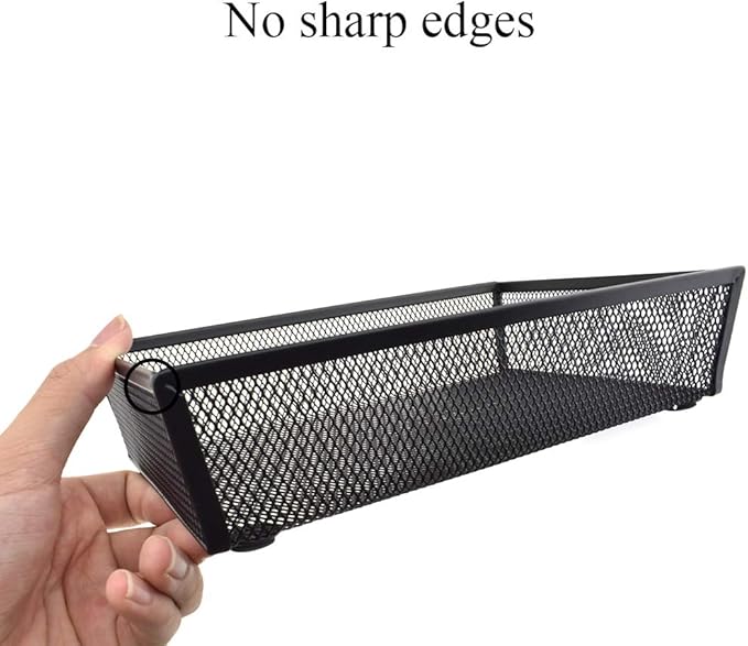 HAHIYO Stackable Mesh Tray Cup 9 x 6 x 2 inches Sturdy Container for Desk Drawer Organizer Collection for Home Office School kitchen Soft Foam Feet No Sharp Edges 1 Pack Black