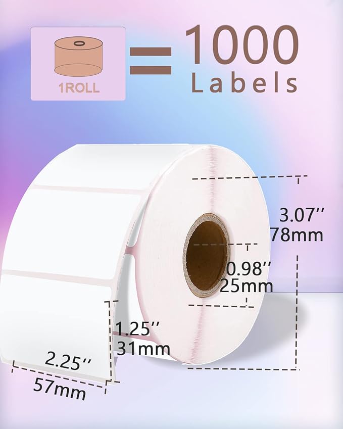 2.25 x 1.25 White Direct Thermal Labels, Self-Adhesive Address Shipping Barcode Thermal Stickers,Thermal Printer Labels Compatible with Rollo & Zebra & MUNBYN, 1000 Labels for Printer