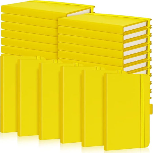 40 Pieces Small Notebooks A6 Pocket Journals 3.5 x 5.5 Inch Small Leather Notebook Mini Ruled Lined Journal with Elastic Band Pen Holder Page Marker Ribbons (Yellow)
