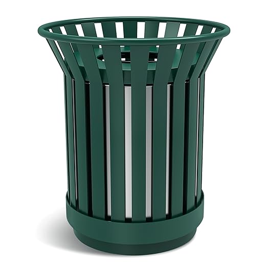 25.2IN Round Large Outdoor Trash Can, Heavy Duty Metal Slatted Garbage Can Outdoor, All Weather Resistant Commercial Garbage Cans, Waste Receptacle in Park, Beach, Patio, Green