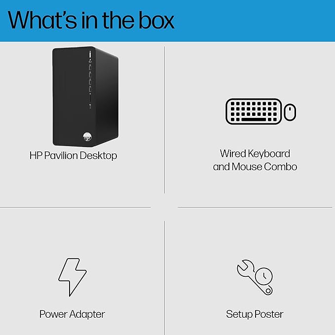 HP Pavilion Tower Desktop Computer, Intel 8-Core i7-10700F up to 4.8GHz, 64GB DDR4 RAM, 2TB PCIe SSD, GeForce GT 610 2GB, WiFi 6, Bluetooth, RJ-45, Type-C, KB & Mouse, Black, Windows 11 Pro, Tichang
