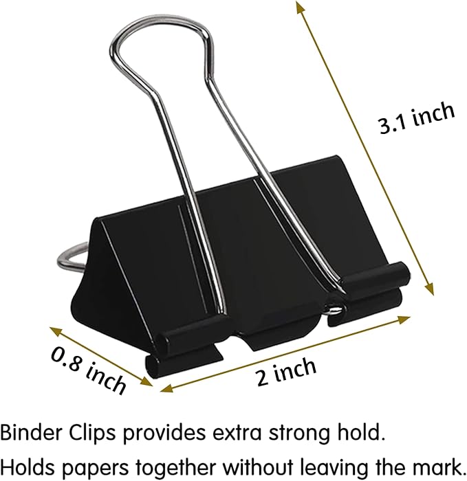 2 Inch Extra Large Binder Clips 48 Pack, Jumbo Paper Clips, Big Paper Clamps, Binder Clips Large Size for Home, School and Office Supplies