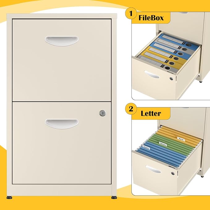 2 Drawer File Cabinet with Lock,Metal File Cabinets for Home Office,Two Drawers Cream Filing Cabinets for Home Office, Office File Cabinets for Hanging Letter,Easy Assemble