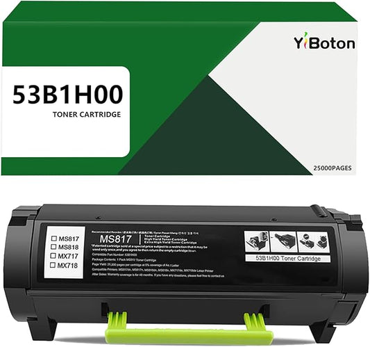High Yield MS817 53B1H00 53B0HA0 53B1000 Black Toner Cartridge Compatible with Lexmark MS817 MS818DN MS817N MS817n MS817dn MS818 MS818dn MX717 MX718 Printers (25,000 Pages)
