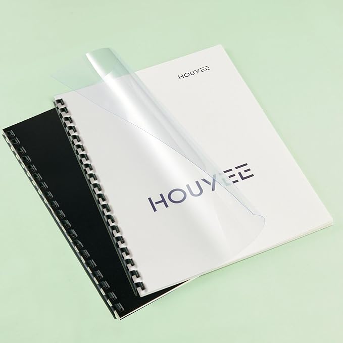 HOUYEE 100 Pack Binding Covers Set, 8.5x11 Inches, Including 50 Pcs 12 Mil Clear Binding Covers, 50 Pcs 16 Mil Sand Plastic Binding Covers