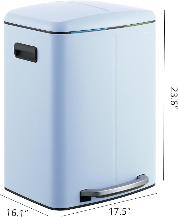 happimess HPM1005H Marco Rectangular 10.6-Gallon Double Bucket Trash Can with Soft-Close Lid, Tide Pool Blue, Fingerprint Resistant, Modern, Minimalistic for Home, Kitchen, Office, Bedroom, Bathroom